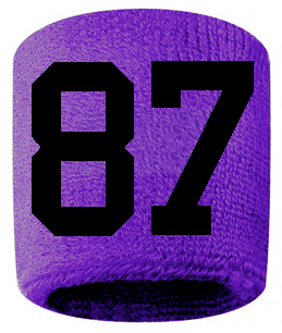 Number 87 Custom Purple w/ Black #'s Sweatband Wristband Embroidered Stitched