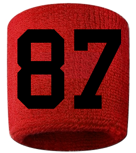 Number 87 Custom Red w/ Black #'s Sweatband Wristband Embroidered Stitched
