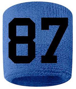 Number 87 Custom Royal Blue w/ Black #'s Sweatband Wristband Embroidered Stitched - SportsJewelryProShop
