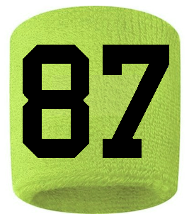 Number 87 Custom Volt Neon Lime Green w/ Black #'s Sweatband Wristband Embroidered Stitched