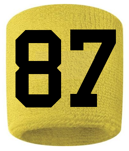 Number 87 Custom Yellow w/ Black #'s Sweatband Wristband Embroidered Stitched