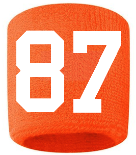 Number 87 Custom Orange w/ White #'s Sweatband Wristband Embroidered Stitched