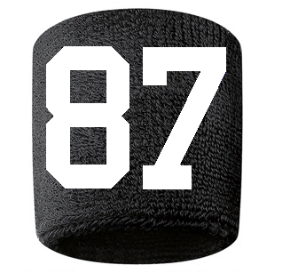 Number 87 Custom Black w/ White #'s Sweatband Wristband Embroidered Stitched