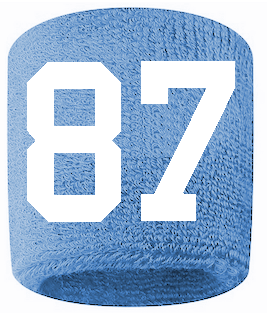 Number 87 Custom Light Blue w/ White #'s Sweatband Wristband Embroidered Stitched