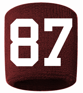 Number 87 Custom Maroon w/ White #'s Sweatband Wristband Embroidered Stitched