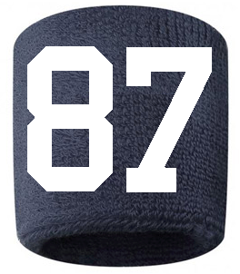 Number 87 Custom Navy Blue w/ White #'s Sweatband Wristband Embroidered Stitched