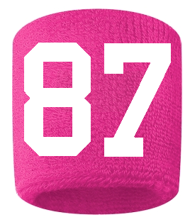 Number 87 Custom Hot Pink w/ White #'s Sweatband Wristband Embroidered Stitched