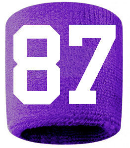 Number 87 Custom Purple w/ White #'s Sweatband Wristband Embroidered Stitched