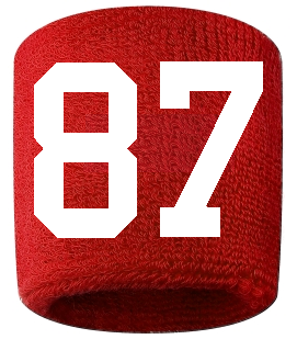 Number 87 Custom Red w/ White #'s Sweatband Wristband Embroidered Stitched