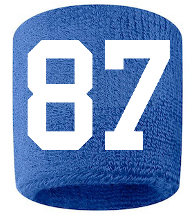 Number 87 Custom Royal Blue w/ White #'s Sweatband Wristband Embroidered Stitched