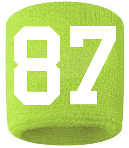 Number 87 Custom Volt Neon Lime Green w/ White #'s Sweatband Wristband Embroidered Stitched