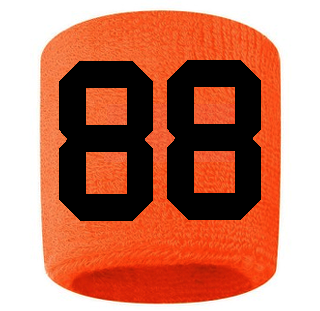 Number 88 Custom Orange w/ Black #'s Sweatband Wristband Embroidered Stitched