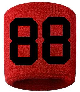 Number 88 Custom Red w/ Black #'s Sweatband Wristband Embroidered Stitched