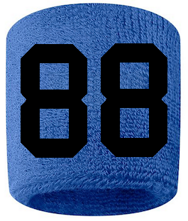 Number 88 Custom Royal Blue w/ Black #'s Sweatband Wristband Embroidered Stitched