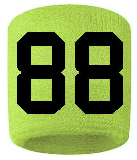 Number 88 Custom Volt Neon Lime Green w/ Black #'s Sweatband Wristband Embroidered Stitched