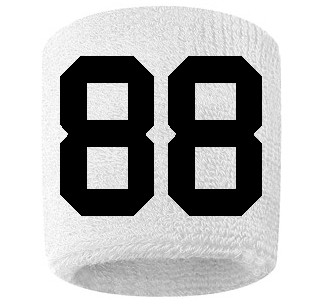 Number 88 Custom White w/ Black #'s Sweatband Wristband Embroidered Stitched