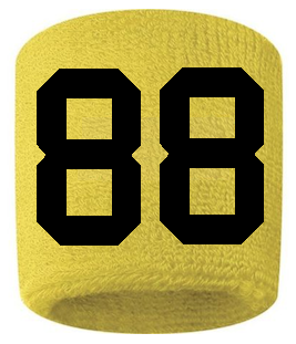 Number 88 Custom Yellow w/ Black #'s Sweatband Wristband Embroidered Stitched