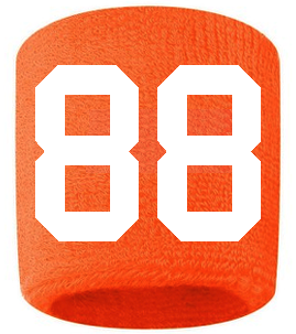 Number 88 Custom Orange w/ White #'s Sweatband Wristband Embroidered Stitched