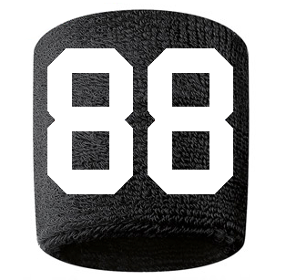 Number 88 Custom Black w/ White #'s Sweatband Wristband Embroidered Stitched