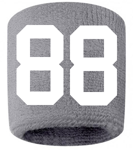 Number 88 Custom Gray w/ White #'s Sweatband Wristband Embroidered Stitched