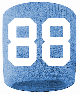 Number 88 Custom Light Blue w/ White #'s Sweatband Wristband Embroidered Stitched