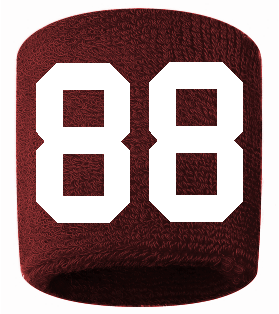 Number 88 Custom Maroon w/ White #'s Sweatband Wristband Embroidered Stitched - SportsJewelryProShop