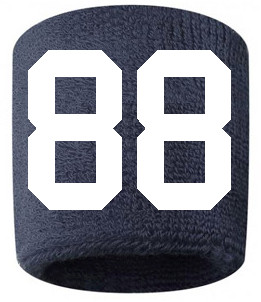 Number 88 Custom Navy Blue w/ White #'s Sweatband Wristband Embroidered Stitched