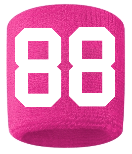 Number 88 Custom Hot Pink w/ White #'s Sweatband Wristband Embroidered Stitched