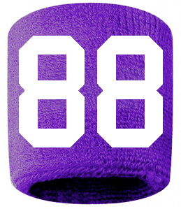 Number 88 Custom Purple w/ White #'s Sweatband Wristband Embroidered Stitched