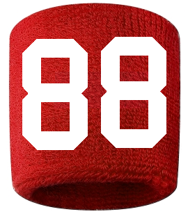 Number 88 Custom Red w/ White #'s Sweatband Wristband Embroidered Stitched