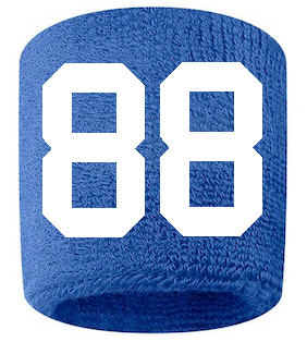Number 88 Custom Royal Blue w/ White #'s Sweatband Wristband Embroidered Stitched