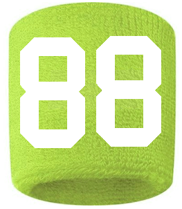 Number 88 Custom Volt Neon Lime Green w/ White #'s Sweatband Wristband Embroidered Stitched