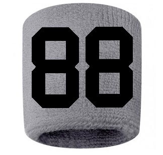 Number 88 Custom Gray w/ Black #'s Sweatband Wristband Embroidered Stitched