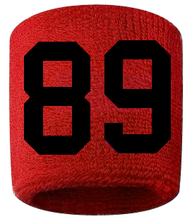 Number 89 Custom Red w/ Black #'s Sweatband Wristband Embroidered Stitched - SportsJewelryProShop