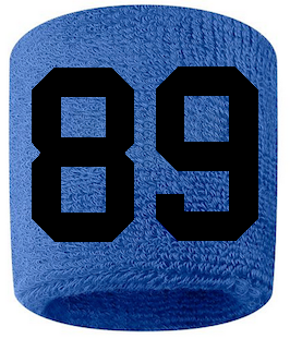 Number 89 Custom Royal Blue w/ Black #'s Sweatband Wristband Embroidered Stitched
