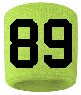 Number 89 Custom Volt Neon Lime Green w/ Black #'s Sweatband Wristband Embroidered Stitched