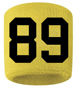 Number 89 Custom Yellow w/ Black #'s Sweatband Wristband Embroidered Stitched