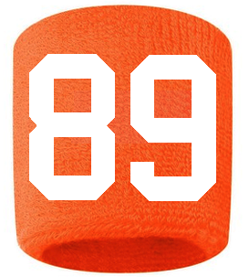 Number 89 Custom Orange w/ White #'s Sweatband Wristband Embroidered Stitched