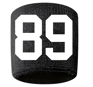 Number 89 Custom Black w/ White #'s Sweatband Wristband Embroidered Stitched