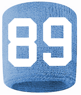 Number 89 Custom Light Blue w/ White #'s Sweatband Wristband Embroidered Stitched
