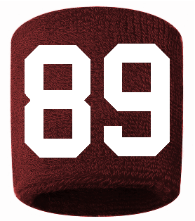 Number 89 Custom Maroon w/ White #'s Sweatband Wristband Embroidered Stitched
