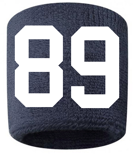 Number 89 Custom Navy Blue w/ White #'s Sweatband Wristband Embroidered Stitched