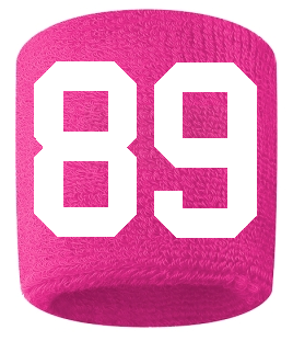 Number 89 Custom Hot Pink w/ White #'s Sweatband Wristband Embroidered Stitched