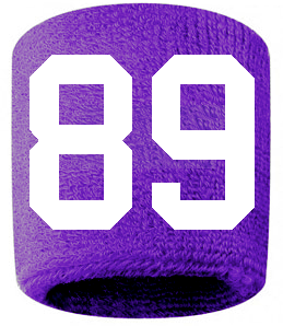 Number 89 Custom Purple w/ White #'s Sweatband Wristband Embroidered Stitched