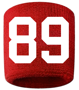Number 89 Custom Red w/ White #'s Sweatband Wristband Embroidered Stitched