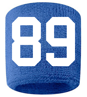 Number 89 Custom Royal Blue w/ White #'s Sweatband Wristband Embroidered Stitched