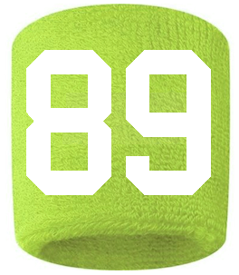Number 89 Custom Volt Neon Lime Green w/ White #'s Sweatband Wristband Embroidered Stitched