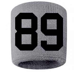 Number 89 Custom Gray w/ Black #'s Sweatband Wristband Embroidered Stitched