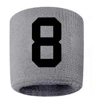 Number 8 Custom Gray w/ Black #'s Sweatband Wristband Embroidered Stitched