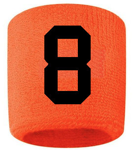 Number 8 Custom Orange w/ Black #'s Sweatband Wristband Embroidered Stitched - SportsJewelryProShop